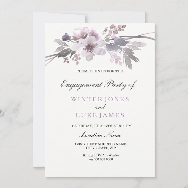 Invitation Élégant Fiançailles floral d'hiver violet Invitati (Devant)