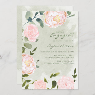 Invitation Élégant Fiançailles floral rose pâle