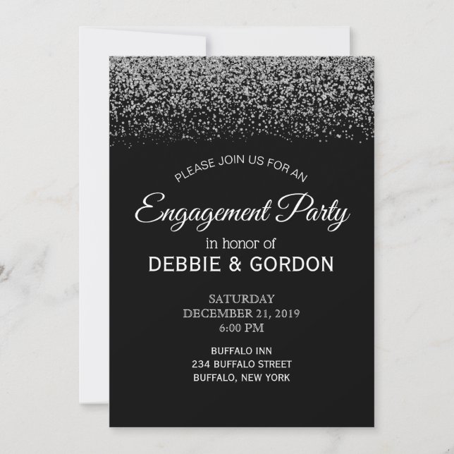 Invitation Élégant Fiançailles Mariage noir & blanc Diamond (Devant)