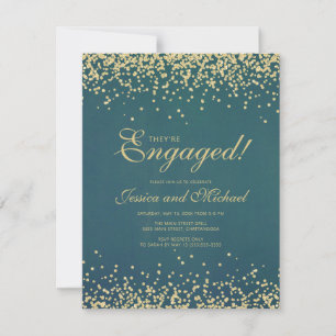 Invitation Élégant fiançailles mariage paillettes sarcelle or
