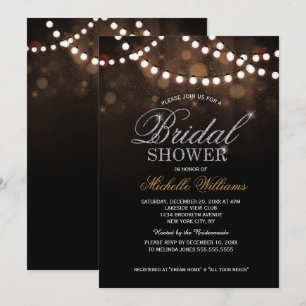 Invitation Elégant fil lumières marron bokeh douche nuptiale