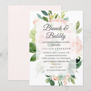 Invitation Élégant Fleur de Pêche Douce Brunch et Bubbly