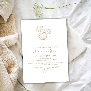 Invitation Élégant Fleur d'or Christening Girl Baptême