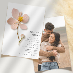 Invitation Élégant Fleur Pressée Simple Mariage Photo