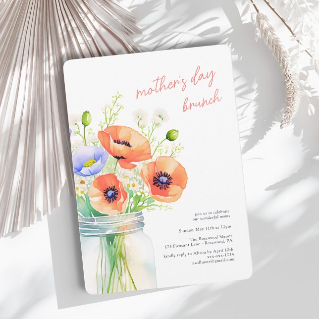 Invitation Elégant Fleur sauvage Aquarelle Mère's Day Brunch (Créateur téléchargé)