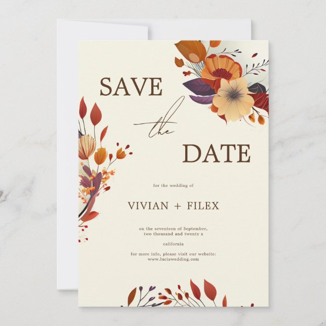 Invitation Élégant Fleur sauvage Automne Enregistrer La Date (Devant)