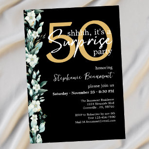 Invitation Elégant Fleur sauvage Black Surprise 50e anniversa
