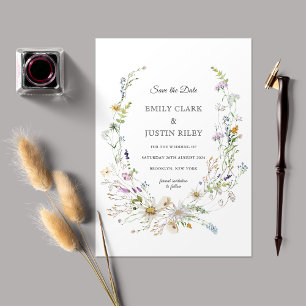 Invitation Élégant Fleur sauvage blanc Enregistrer le Mariage