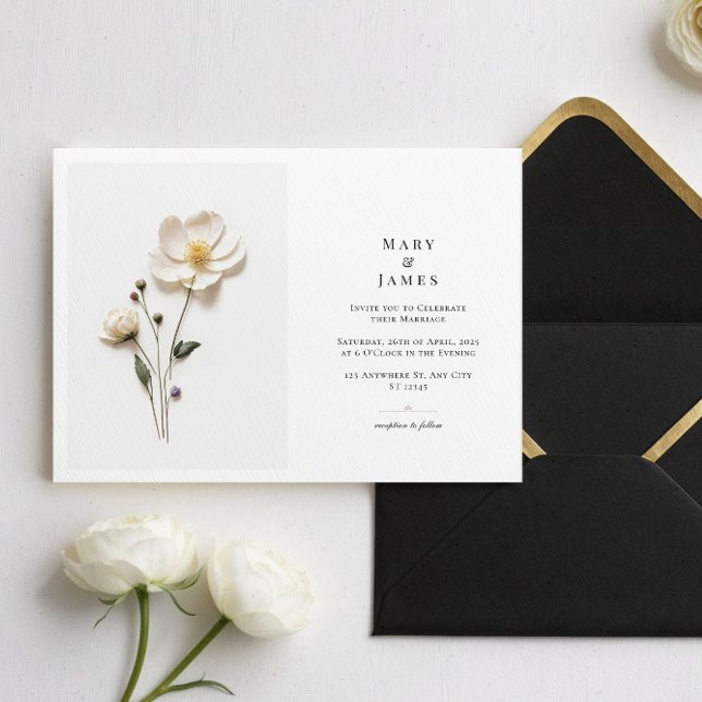 Invitation Elégant Fleur sauvage blanc Horizontal Joli Mariag (Créateur téléchargé)