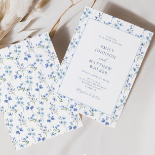 Invitation Elégant Fleur sauvage bleu Dusty Mariage