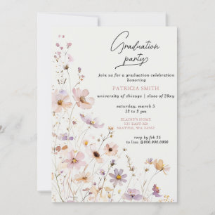 Invitation Élégant Fleur sauvage Blush Graduation Party