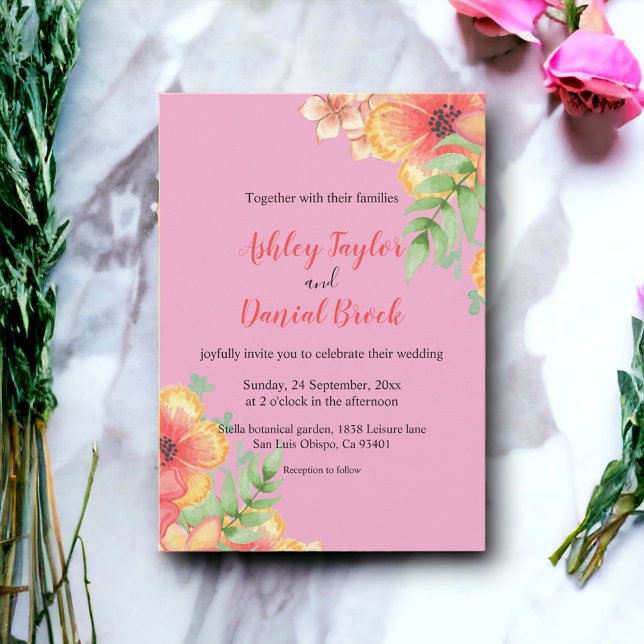 Invitation Élégant Fleur sauvage Blush Pink Boho Mariage Flor (Créateur téléchargé)