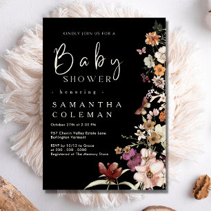 Invitation Elégant Fleur sauvage Boho Black Pastel Baby showe
