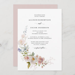 Invitation Elégant Fleur sauvage d'aquarelle rose Mariage