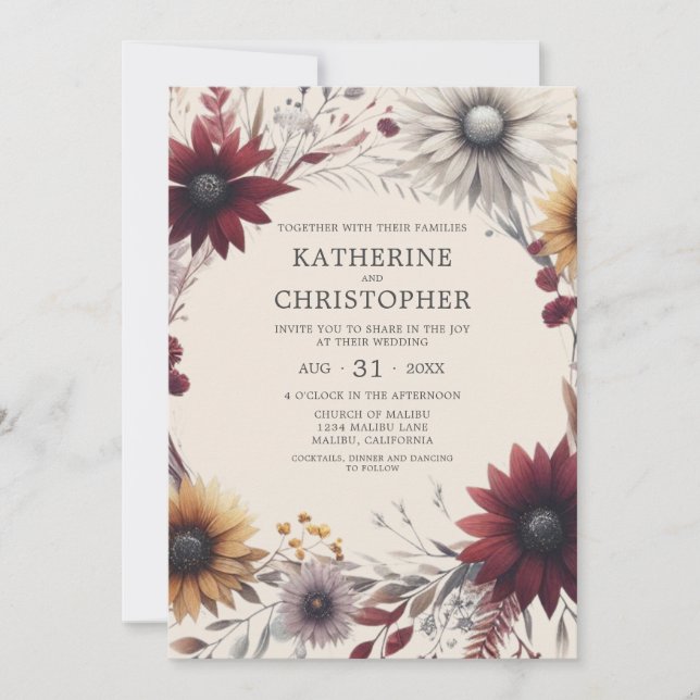 Invitation Élégant Fleur sauvage d'automne Mariage de Bourgog (Devant)