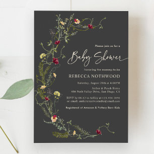 Invitation Elégant Fleur sauvage de charbon Baby shower Invit