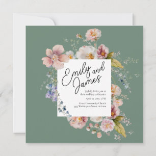 Invitation Élégant Fleur sauvage de jardin Sage Green Mariage