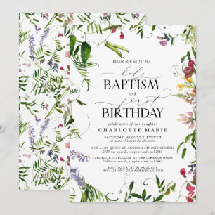 Invitation Élégant Fleur sauvage d'été Baptême 1er anniversai
