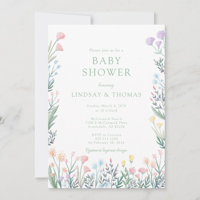 Invitation Elégant Fleur sauvage Floral Baby shower Invitatio (Devant)