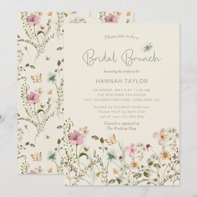 Invitation Élégant Fleur sauvage Floral Boho Bridal Brunch (Devant / Derrière)