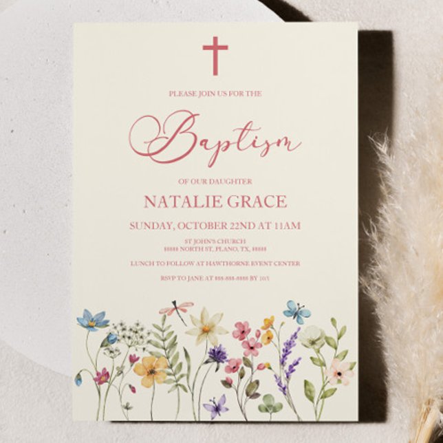 Invitation Élégant Fleur sauvage Floral Garden Baptême (Créateur téléchargé)