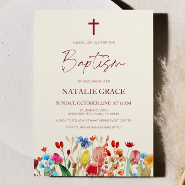 Invitation Élégant Fleur sauvage Floral Garden Baptême (Créateur téléchargé)