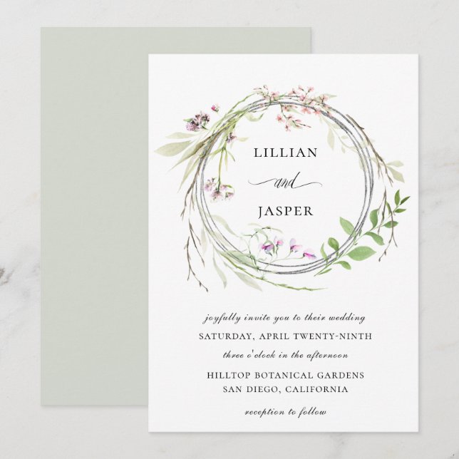 Invitation Élégant Fleur sauvage Hoop Mariage de couronne (Devant / Derrière)