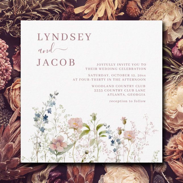 Invitation Élégant Fleur sauvage Mariage d'aquarelle rose (Créateur téléchargé)