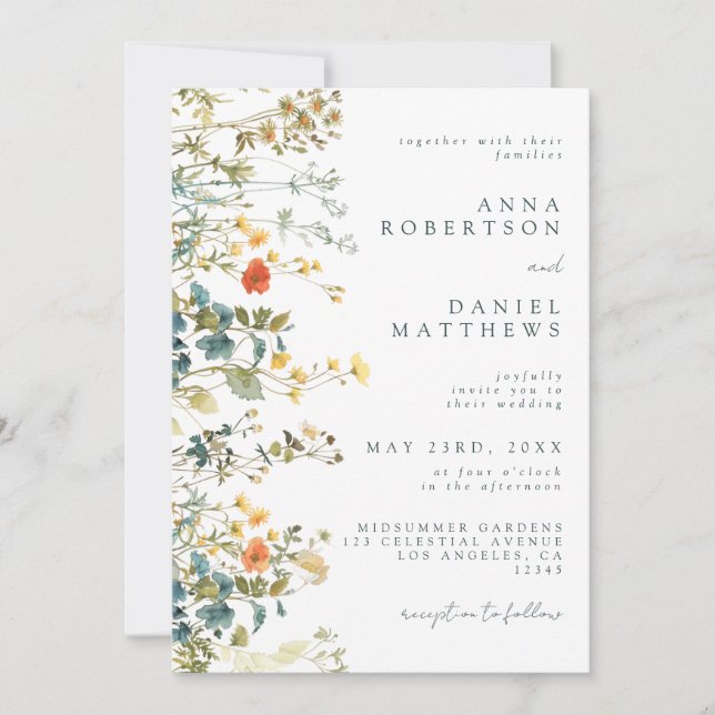 Invitation Élégant Fleur sauvage Mariage de code QR (Devant)