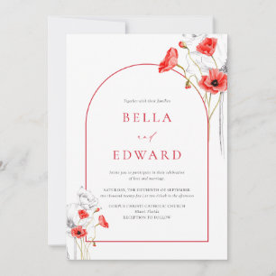 Invitation Elégant Fleur sauvage Mariage de couleur rouge pav
