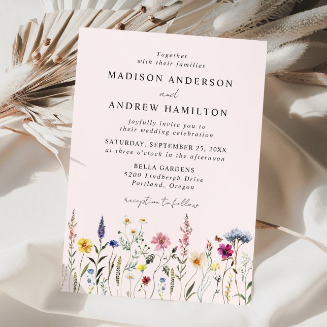 Invitation Élégant Fleur sauvage Meadow Blush Pink Mariage (Créateur téléchargé)