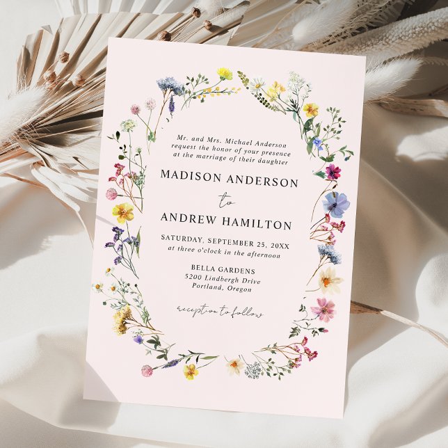 Invitation Élégant Fleur sauvage Meadow Blush Pink Mariage (Créateur téléchargé)