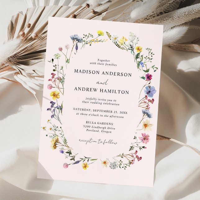 Invitation Élégant Fleur sauvage Meadow Blush Pink Mariage (Créateur téléchargé)
