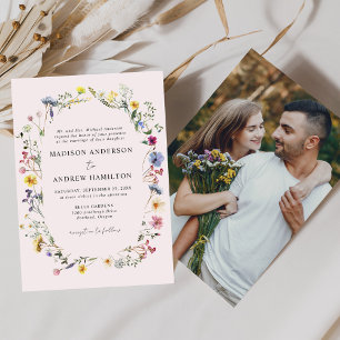Invitation Élégant Fleur sauvage Meadow Blush Pink Photo Mari
