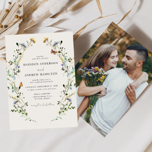 Invitation Élégant Fleur sauvage Meadow Cream Photo Mariage