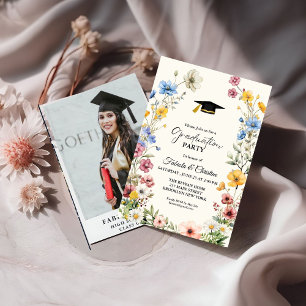 Invitation Élégant Fleur sauvage Meadow Garden Twin Graduatio