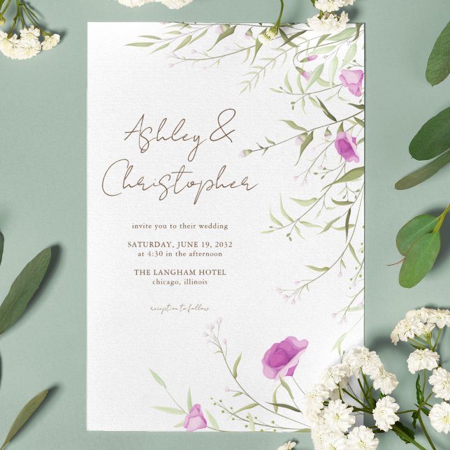 Invitation Élégant Fleur sauvage moderne blanc & Mariage de b (Créateur téléchargé)