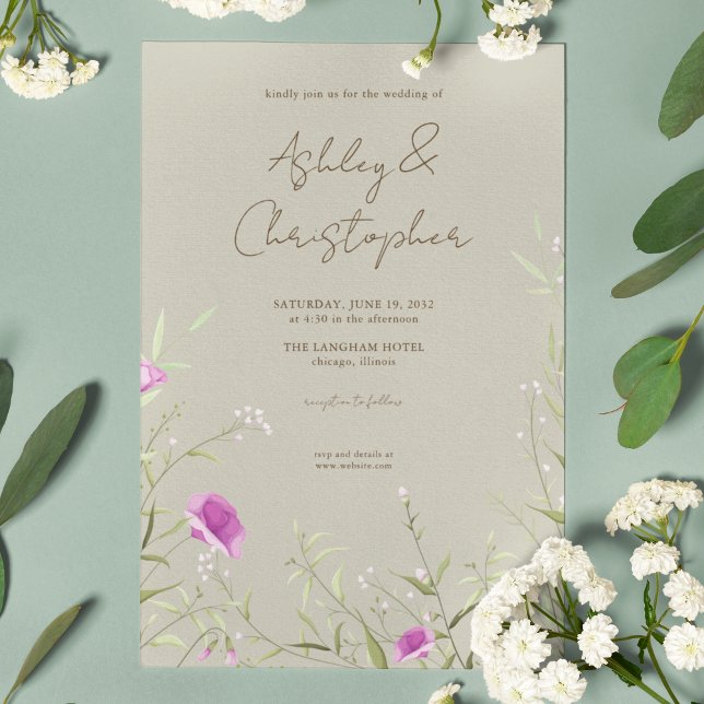 Invitation Élégant Fleur sauvage moderne Taupe Mariage (Créateur téléchargé)