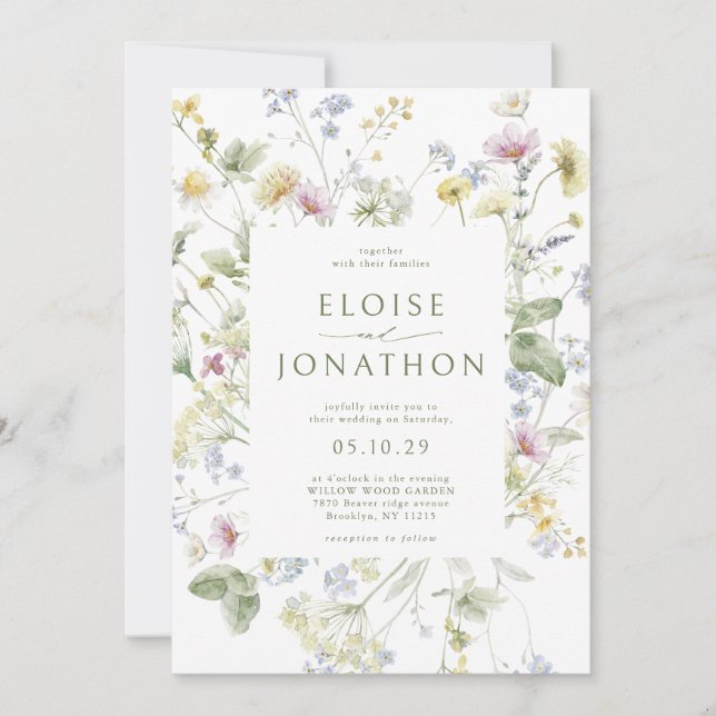 Invitation Élégant Fleur sauvage Pastel Soft Mariage botaniqu (Devant)