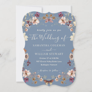 Invitation Élégant Fleur sauvage Périwinkle Mariage moderne