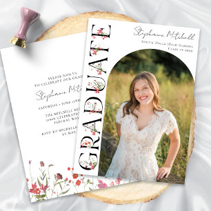 Invitation Élégant Fleur sauvage Photo Graduation Party