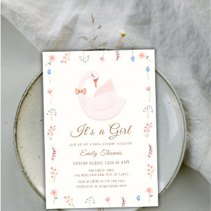 Invitation Élégant Fleur sauvage Princesse Swan Girl Baby sho