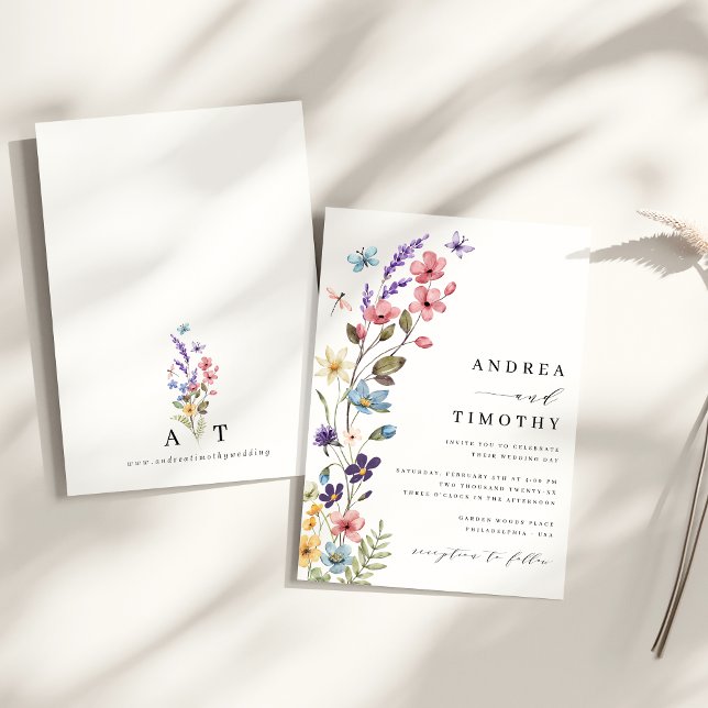 Invitation Élégant Fleur sauvage Printemps Été Monogramme Mar (Créateur téléchargé)