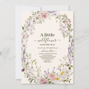Invitation Elégant Fleur sauvage rose Baby shower Boho