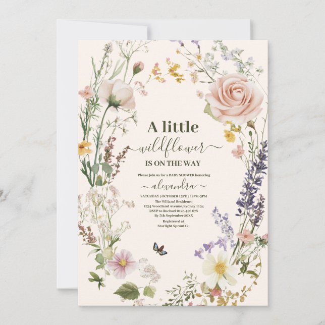 Invitation Elégant Fleur sauvage rose Baby shower Boho rustiq (Devant)