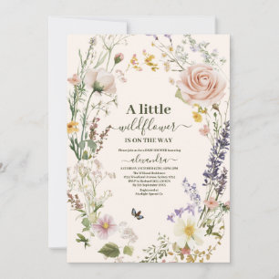 Invitation Elégant Fleur sauvage rose Baby shower Boho rustiq
