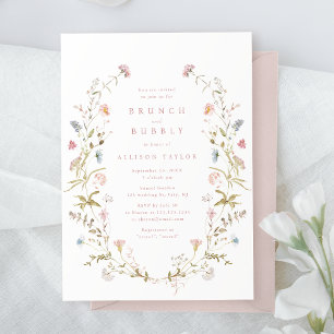 Invitation Élégant Fleur Sauvage Rose Bouquet Mariage Champêt