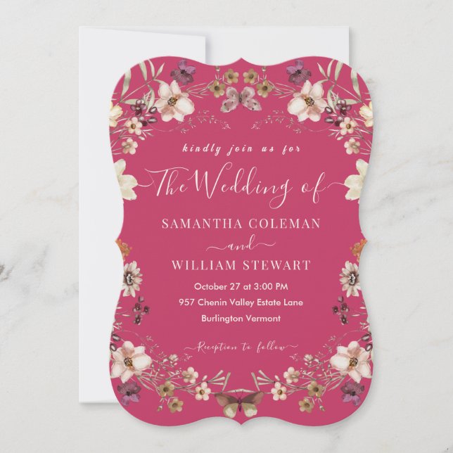 Invitation Élégant Fleur sauvage rose chaud Mariage moderne (Devant)