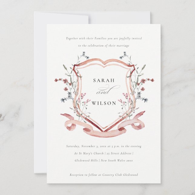Invitation Élégant Fleur sauvage rose  Mariage d'aquarelle de (Devant)