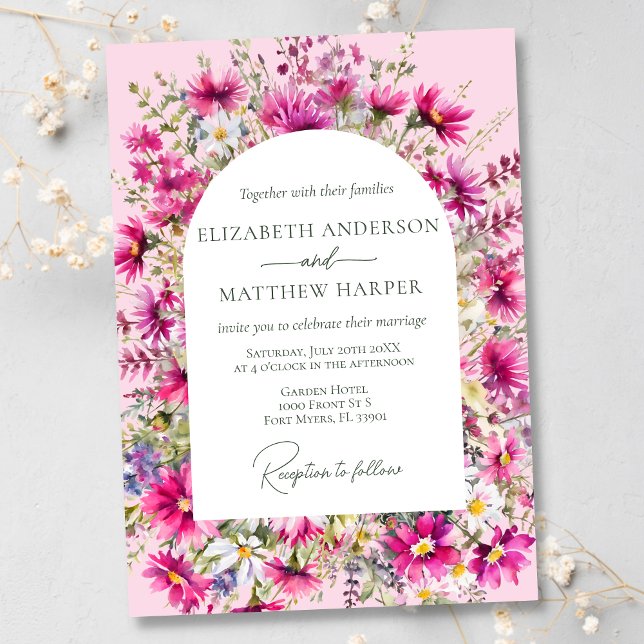 Invitation Élégant Fleur sauvage rose vif Mariage floral (Créateur téléchargé)